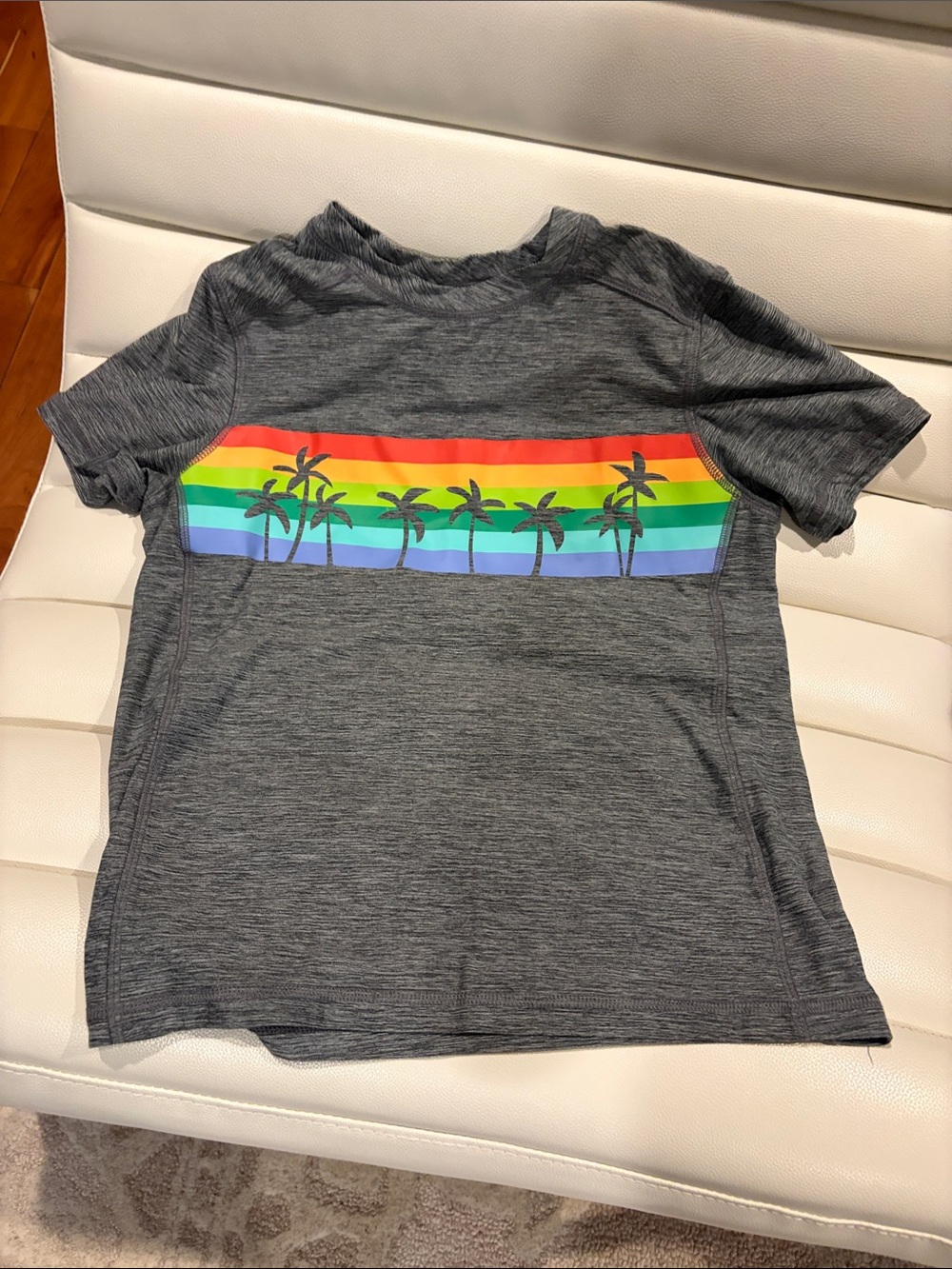 Hanna andersson Kids Short-Sleeve Tee with Rainbow Palm Print (8) heather grey